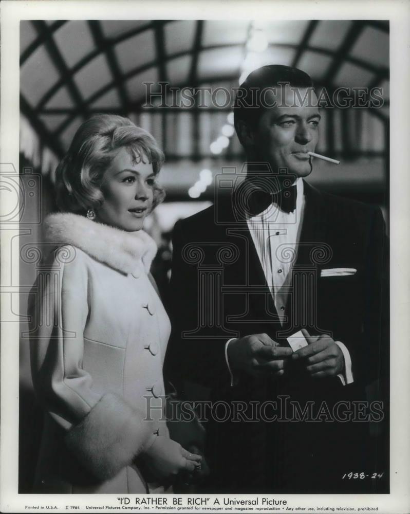 1964 Press Photo Sandra Dee and Robert Goulet star in I&#39;d Rather Be Rich - Historic Images