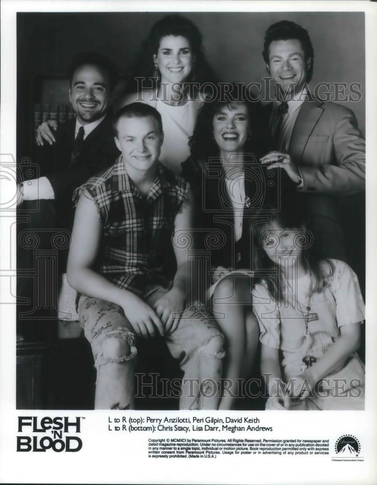 1985 Press Photo Perry Anzilotti, Peri Gilpin &amp; David Keith in Flesh &#39;N Blood - Historic Images