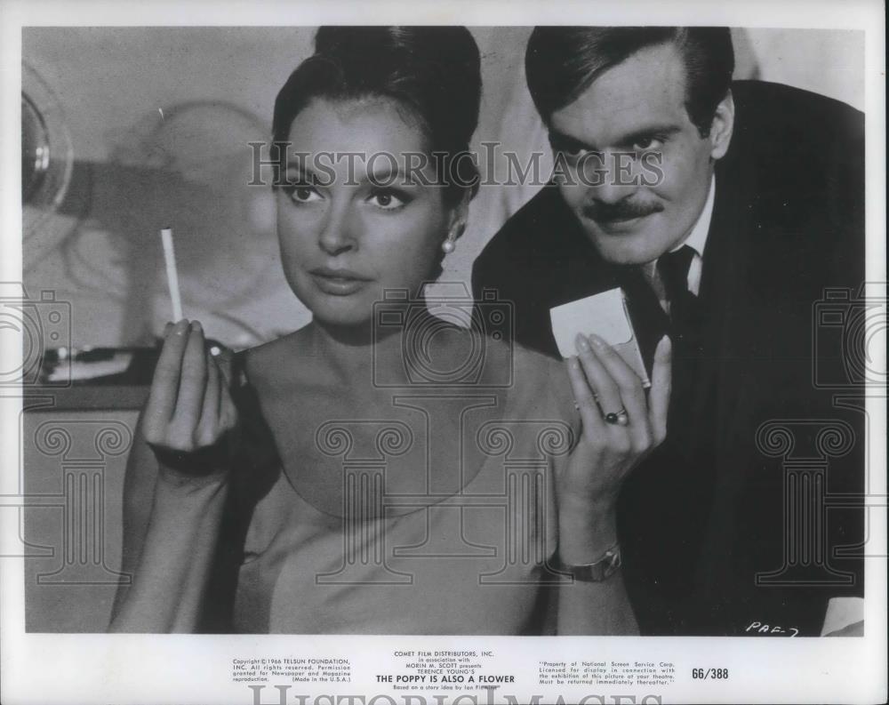 1967 Press Photo Senta Berger and George Geret in The Poppy is also a Flower - Historic Images