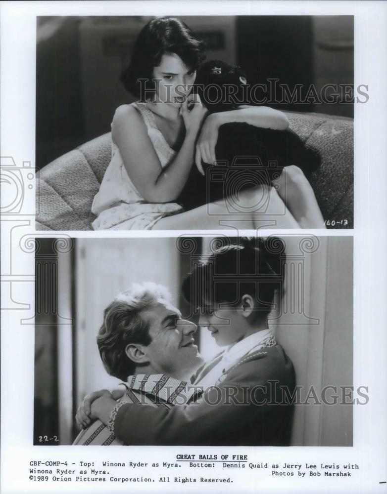 1989 Press Photo Winona Ryder &amp; Dennis Quaid in Great Balls of Fire - cvp11014 - Historic Images