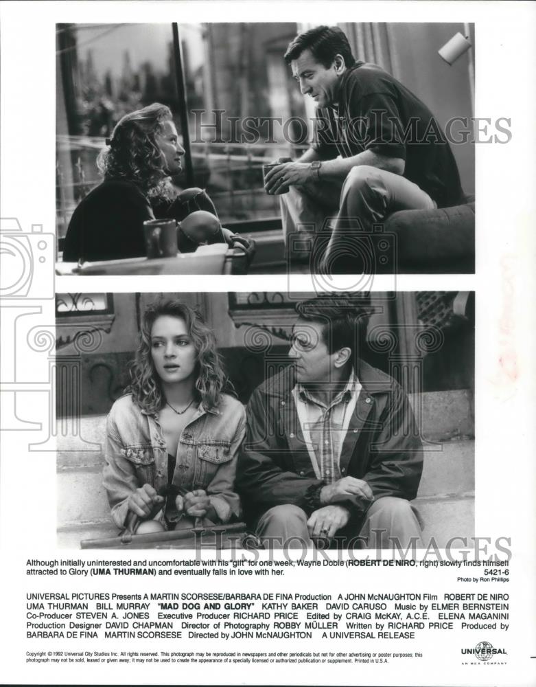 1994 Press Photo Uma Thruman & Robert De Niro in Mad Dog & Glory - cvp09838 - Historic Images