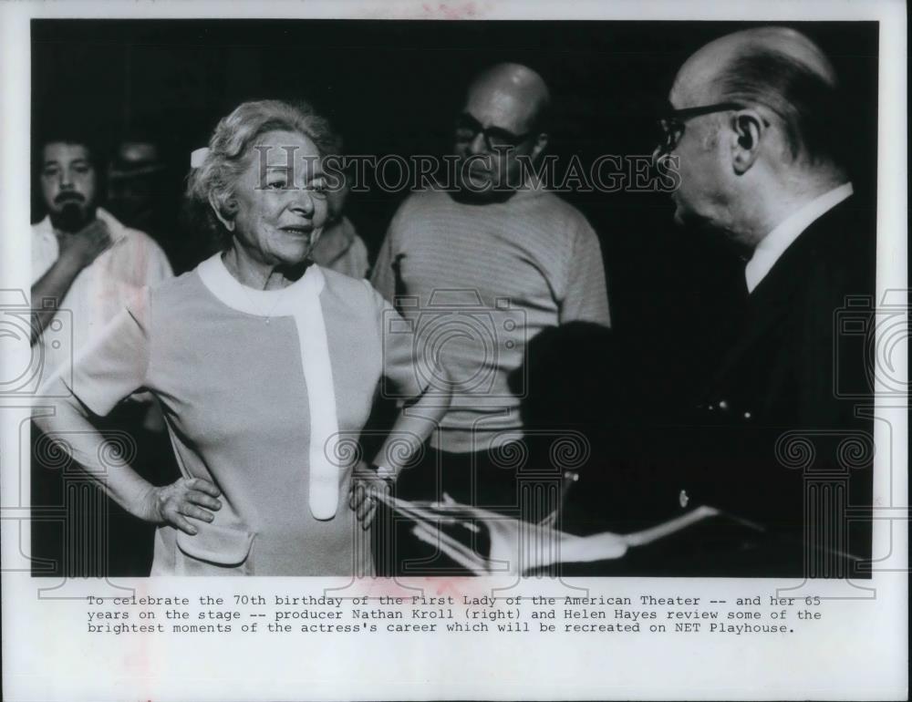 1970 Press Photo Helen Hayes Actress and Nathan Kroll Producer her 70th Birtdhay - Historic Images