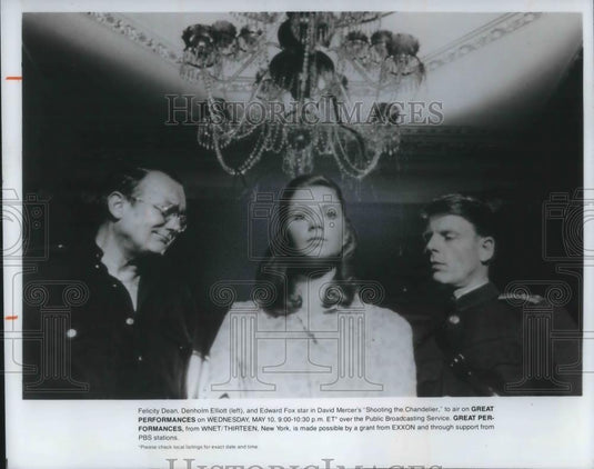 1978 Press Photo Felicity Dean Denholm Elliott Edward Fox Shooting Chandelier - Historic Images