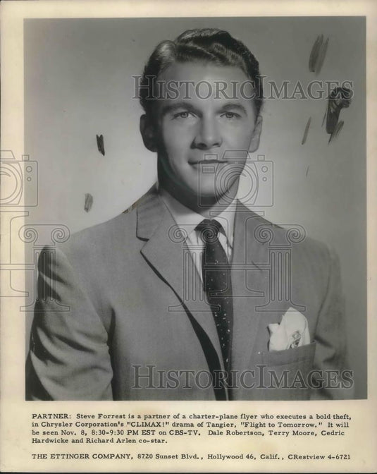 1956 Press Photo Steve Forrest stars on Climax! Flight to Tomorrow - cvp14017 - Historic Images
