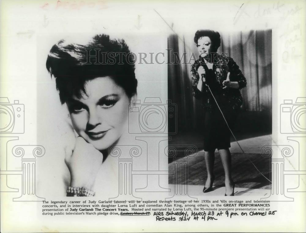 1985 Press Photo Judy Garland The Concert Years Hosted By Lorna Luft - cvp11676 - Historic Images