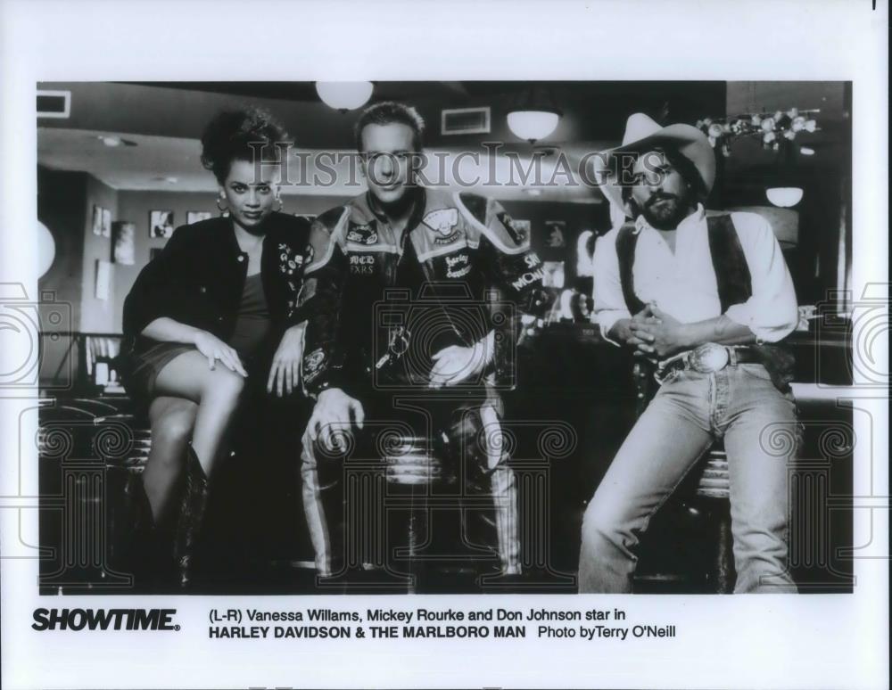 1992 Press Photo Vanessa Williams Micjey Rourke &amp; Don Johnson Marlboror Man - Historic Images