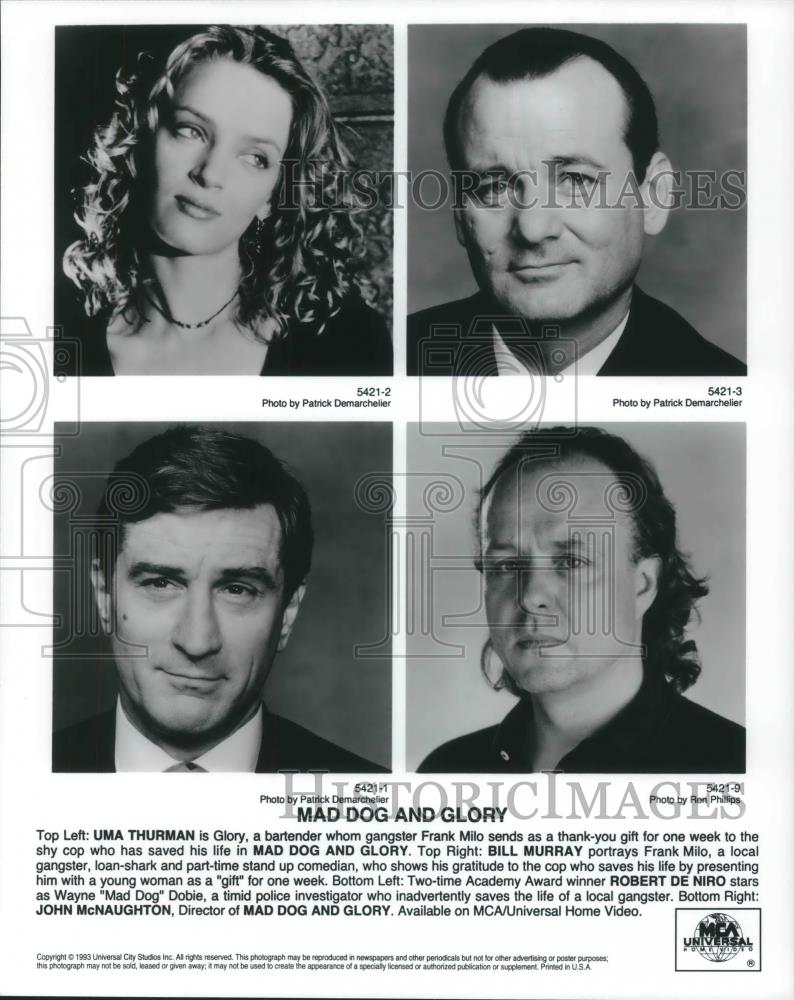 1994 Press Photo Bill Murray, Uma Thruman &amp; Robert De Niro in Mad Dog &amp; Glory - Historic Images