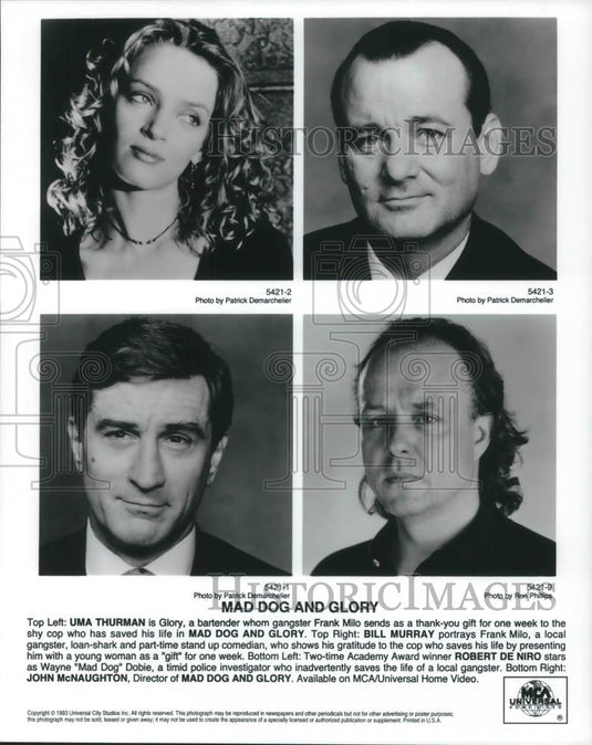1994 Press Photo Bill Murray, Uma Thruman & Robert De Niro in Mad Dog & Glory - Historic Images