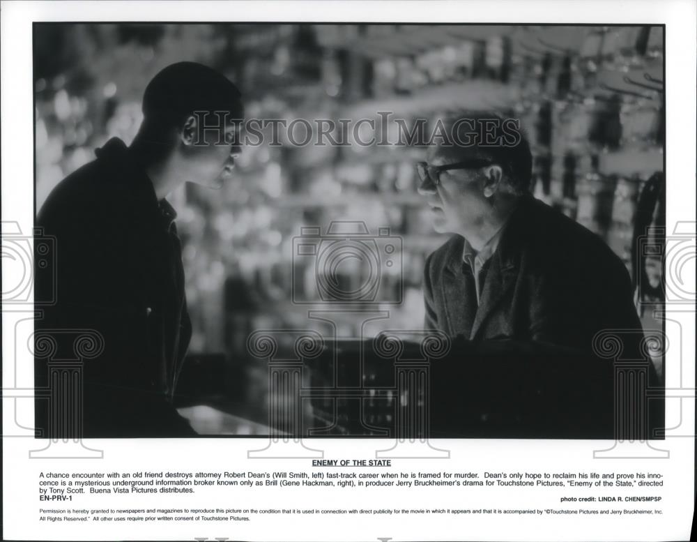 1998 Press Photo Will Smith and Gene Hackman star in Enemy of the State - Historic Images