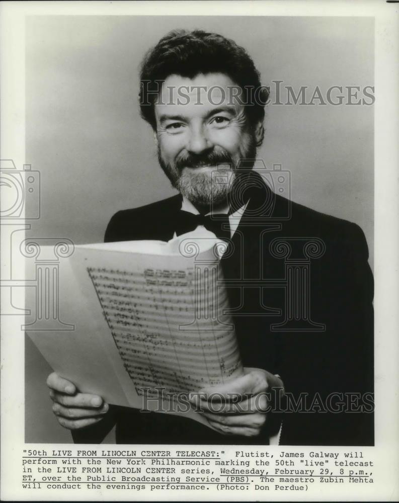 1984 Press Photo James Galway Flutist at New York Philharmonic Lincoln Center - Historic Images