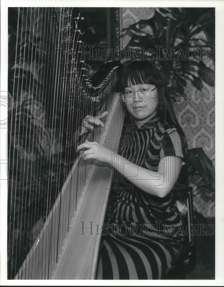 1986 Press Photo Jocelyn Chang Harpist at Chardon Rouge Restaurant - cvp07343 - Historic Images