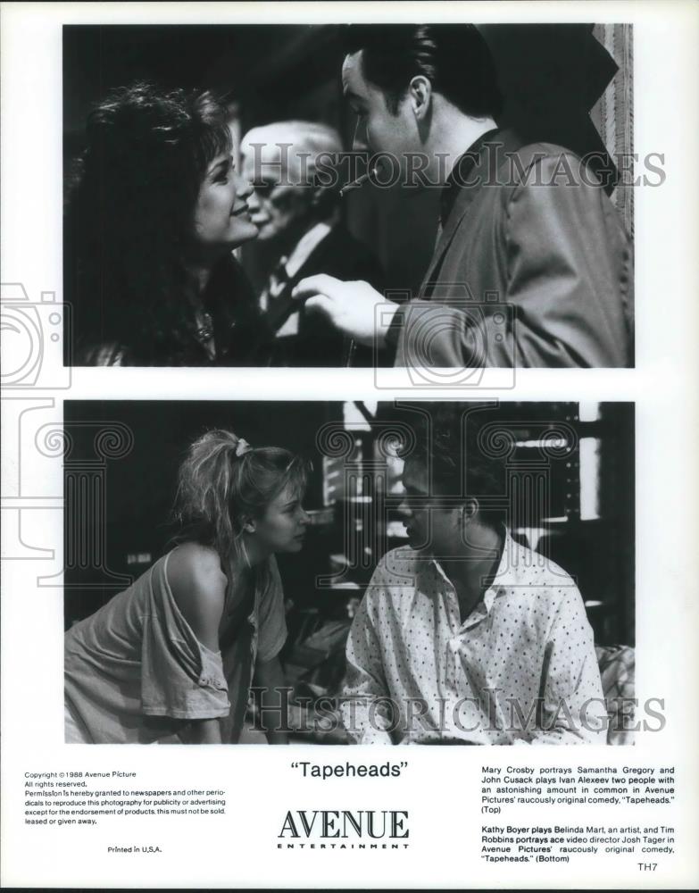 1988 Press Photo Mary Crosby &amp; John Cusack in Tapeheads - cvp11379 - Historic Images
