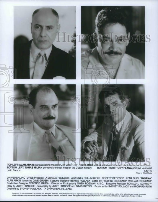 1991 Press Photo Alan Arkin Tomas Milian Tony Plana Raul Julia in Havana - Historic Images