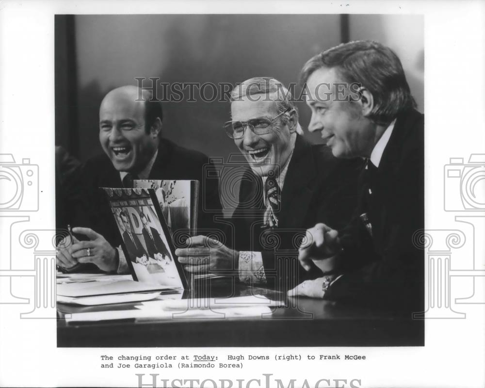 1977 Press Photo Hugh Downs, Frank McGee &amp; Joe Garagiola of Today - cvp10415 - Historic Images