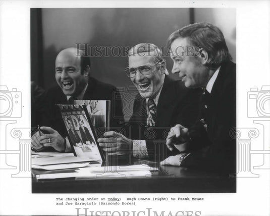 1977 Press Photo Hugh Downs, Frank McGee & Joe Garagiola of Today - cvp10415 - Historic Images