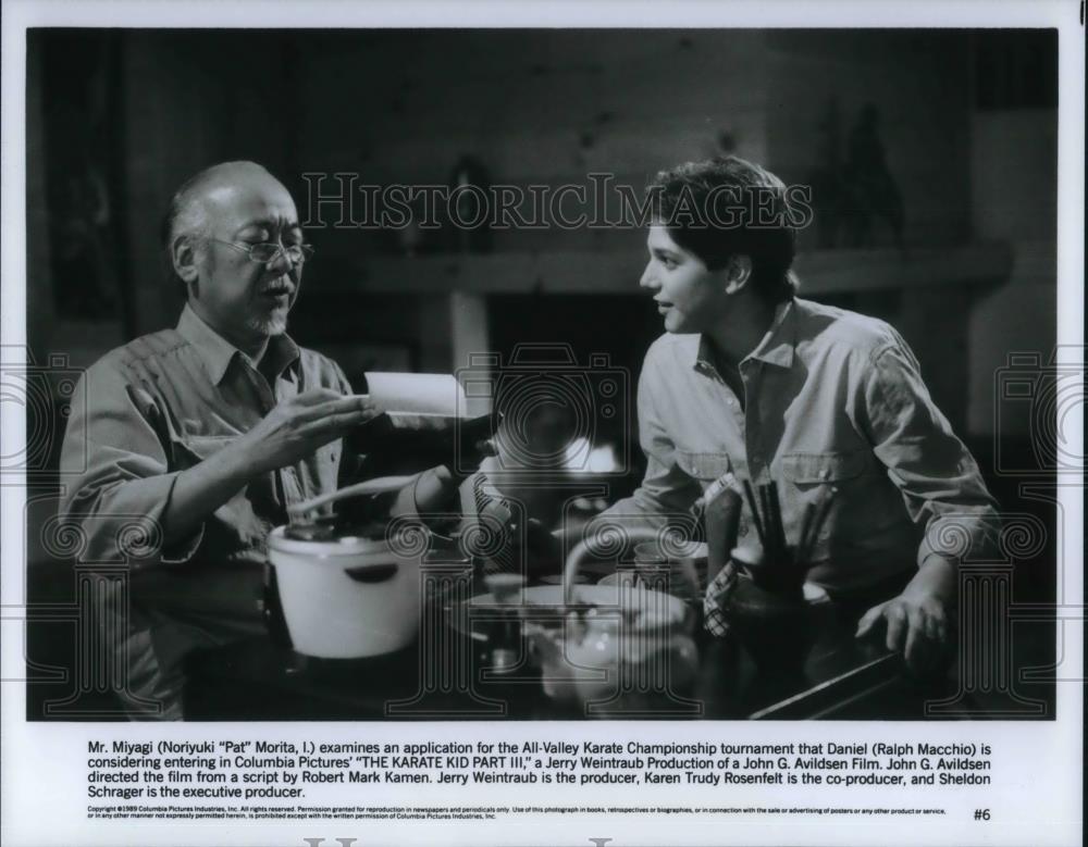 1990 Press Photo Noriyuki Pat Moreno Ralph Macchio In The Karate Kid III - Historic Images