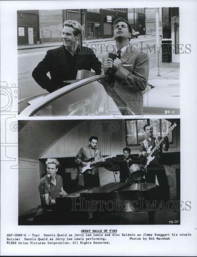 1989 Press Photo Dennis Quaid &amp; Alec Baldwin in Great Balls of Fire - cvp11019 - Historic Images