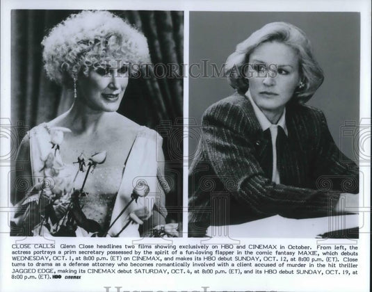 1986 Press Photo Glenn Close in Maxie and Jagged Edge - cvp05696 - Historic Images