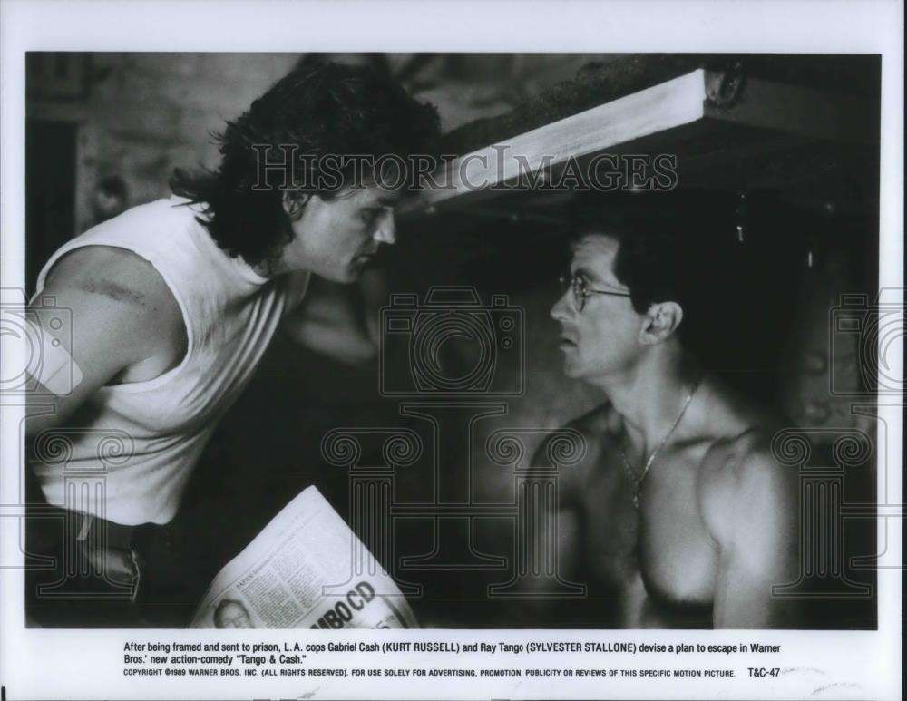 1991 Press Photo Kurt Russell and Sylvester Stallone star in Tango &amp; Cash - Historic Images