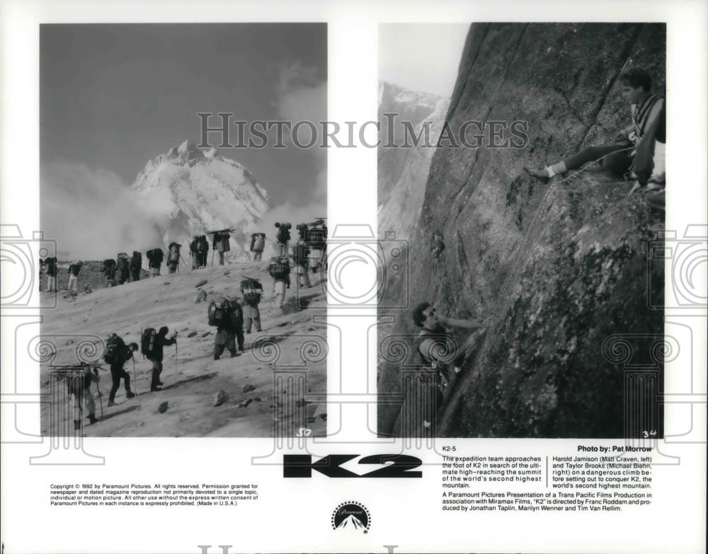 1993 Press Photo Matt Craven and Michael Biehn in scenes from K2 movie film - Historic Images