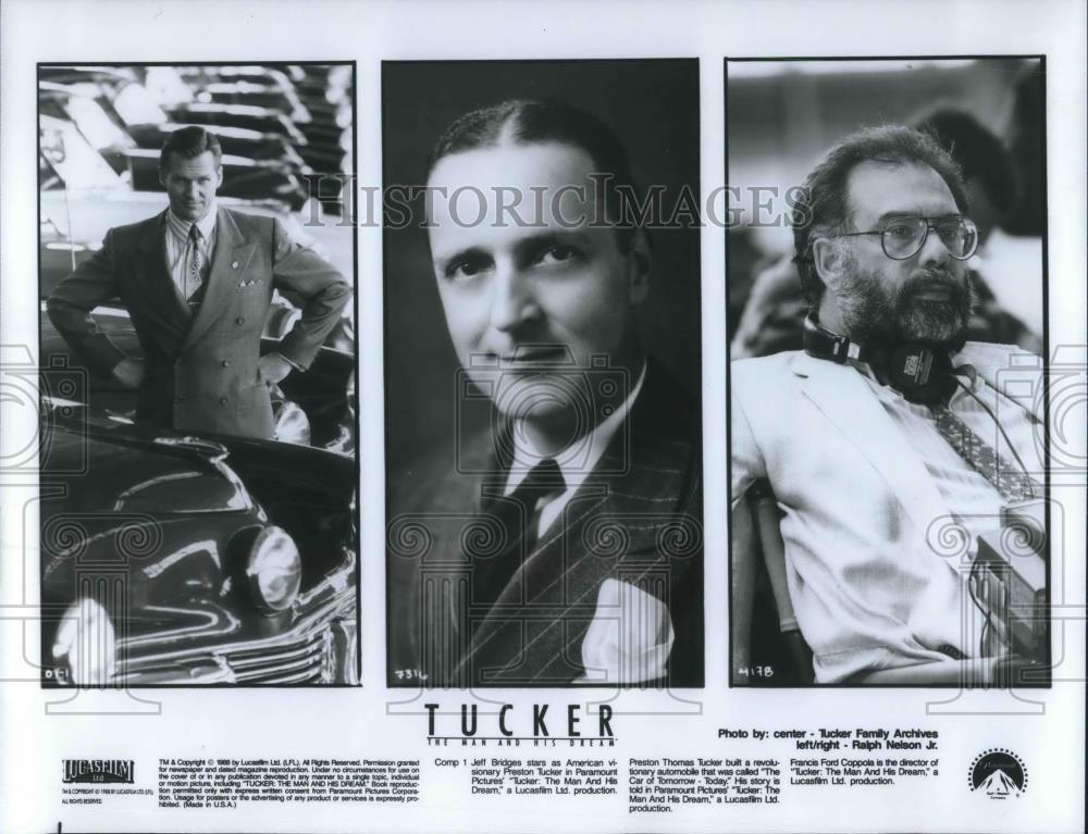 1989 Press Photo Jeff Bridges Preston Thomas Tucker Francis Ford Coppola - Historic Images