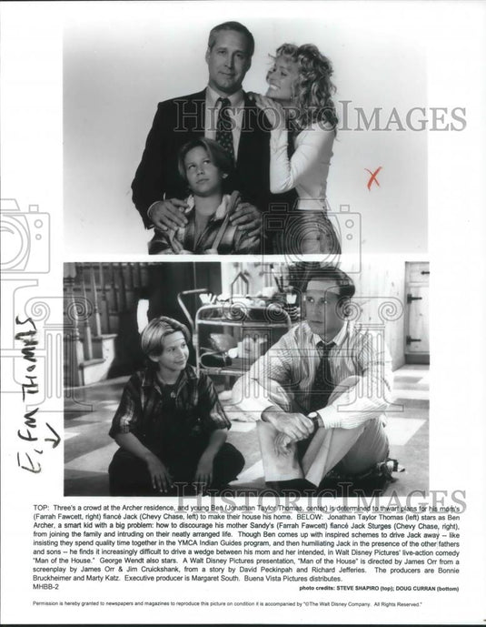 1995 Press Photo Chevy Chase Jonathan Taylor Thomas Farrah Fawcett Actress - Historic Images