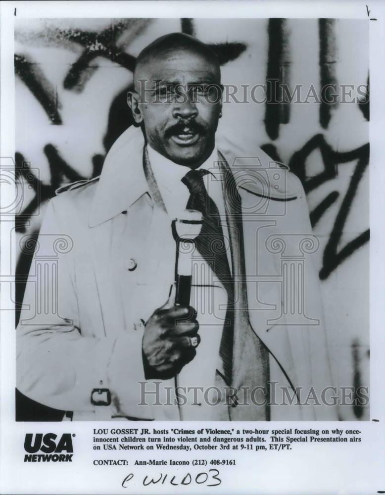 1990 Press Photo Lou Gosset Jr. hosts Crimes of Violence USA TV Special - Historic Images