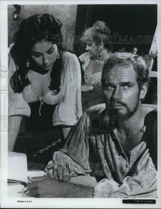 1966 Press Photo Eleni Anousaki & Charlton Heston in Zorbo the Greek - cvp14936 - Historic Images