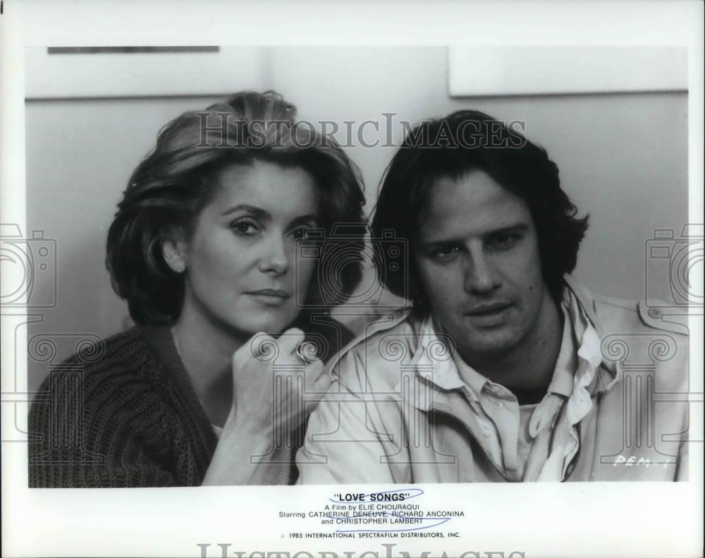 1985 Press Photo Christopher Lambert &amp; Catherine Deneuve in Love Songs - Historic Images