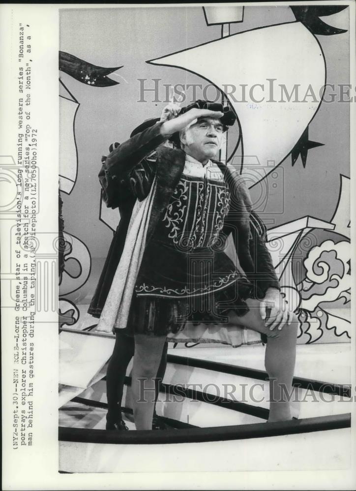 1972 Press Photo Lorne Greene portrays Christopher Columbus for Top of the Month - Historic Images