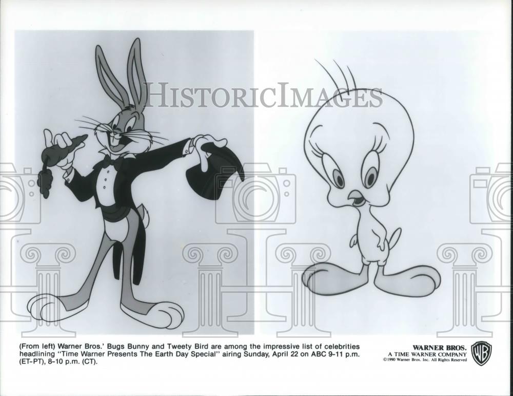 1990 Press Photo Bugs Bunny Tweety Bird in Earth Day Special Cartoon - cvp09031 - Historic Images