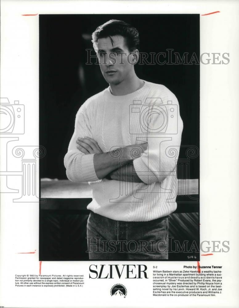 1993 Press Photo William Baldwin as Zeke Hawkins in Sliver movie film - Historic Images