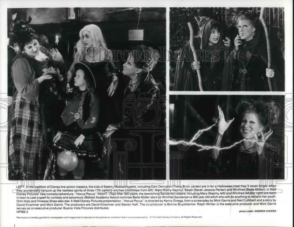 1993 Press Photo Thora Birch, Sarah Jessica Parker, Kathy Najimy in Hocus Pocus - Historic Images