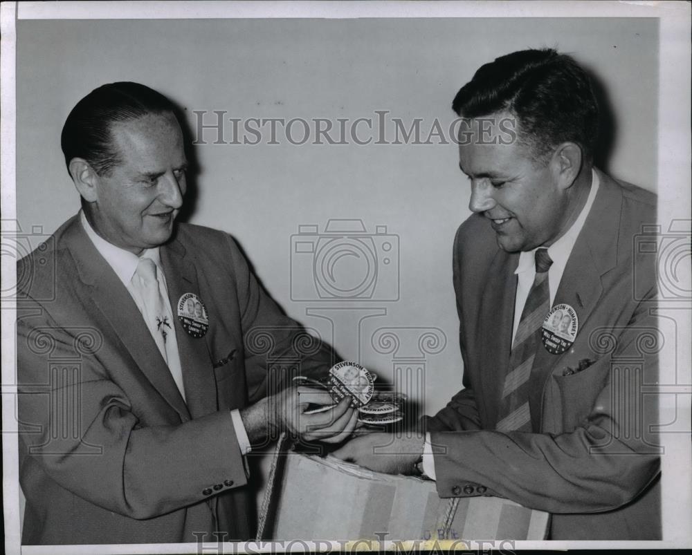 1956 Press Photo Herbert J. Waters (L) &amp; fellow worker Robert W. Berry - Historic Images