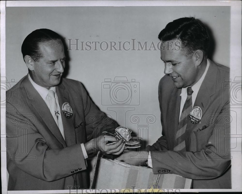 1956 Press Photo Herbert J. Waters (L) & fellow worker Robert W. Berry - Historic Images
