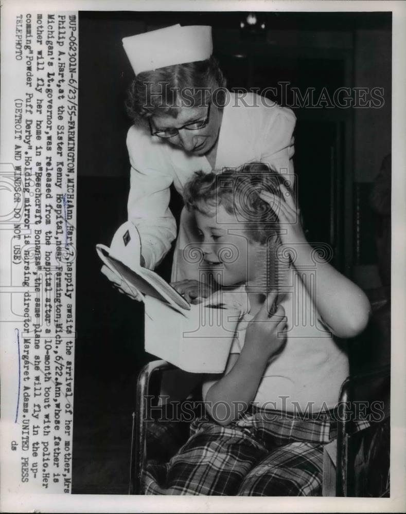 1955 Press Photo Farmington Michigan Ann Hart Philip A. Kenny Hospital Governor - Historic Images