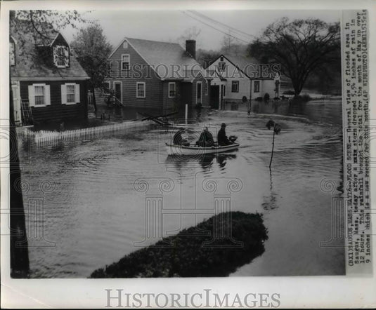 1954 Press Photo Flooded Neighborhood In Saugus Massachusetts - Historic Images