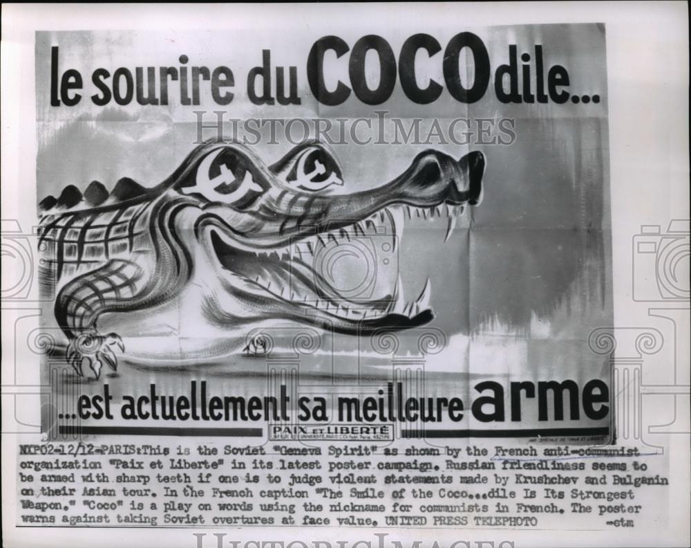 1955 Press Photo Anti-Soviet Propaganda By French Group "Paix et Liberte" - Historic Images