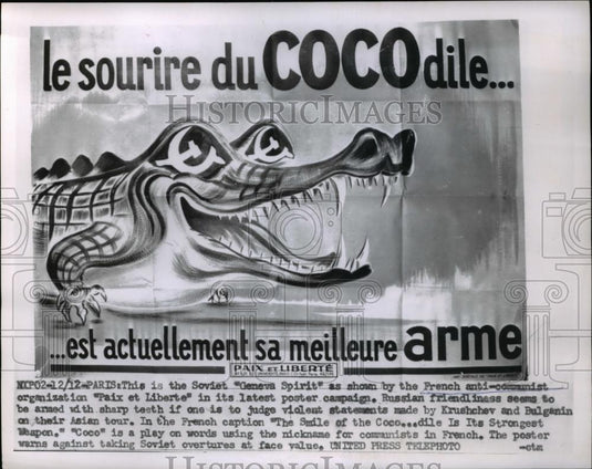 1955 Press Photo Anti-Soviet Propaganda By French Group "Paix et Liberte" - Historic Images