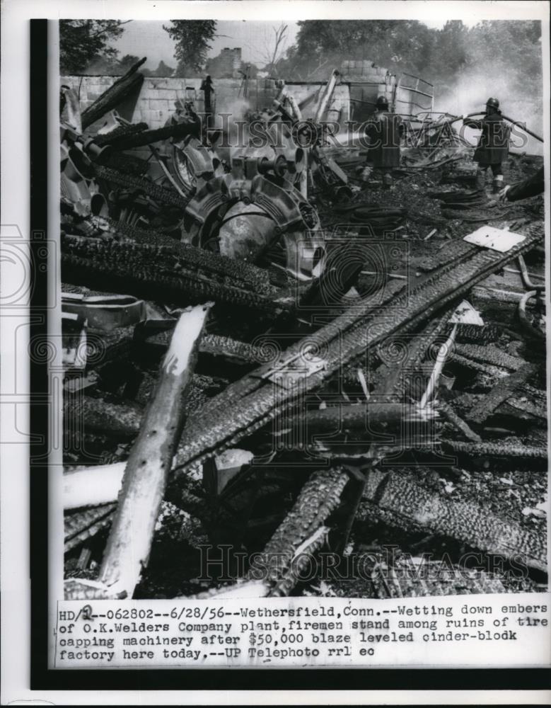 1956 Press Photo Fire ruined the Tire Capping machinery factory at Wethersfield - Historic Images