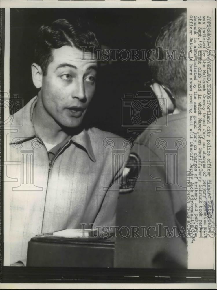 1957 Press Photo Police Officer Pichard Sutter indicted on chargers of perjury - Historic Images