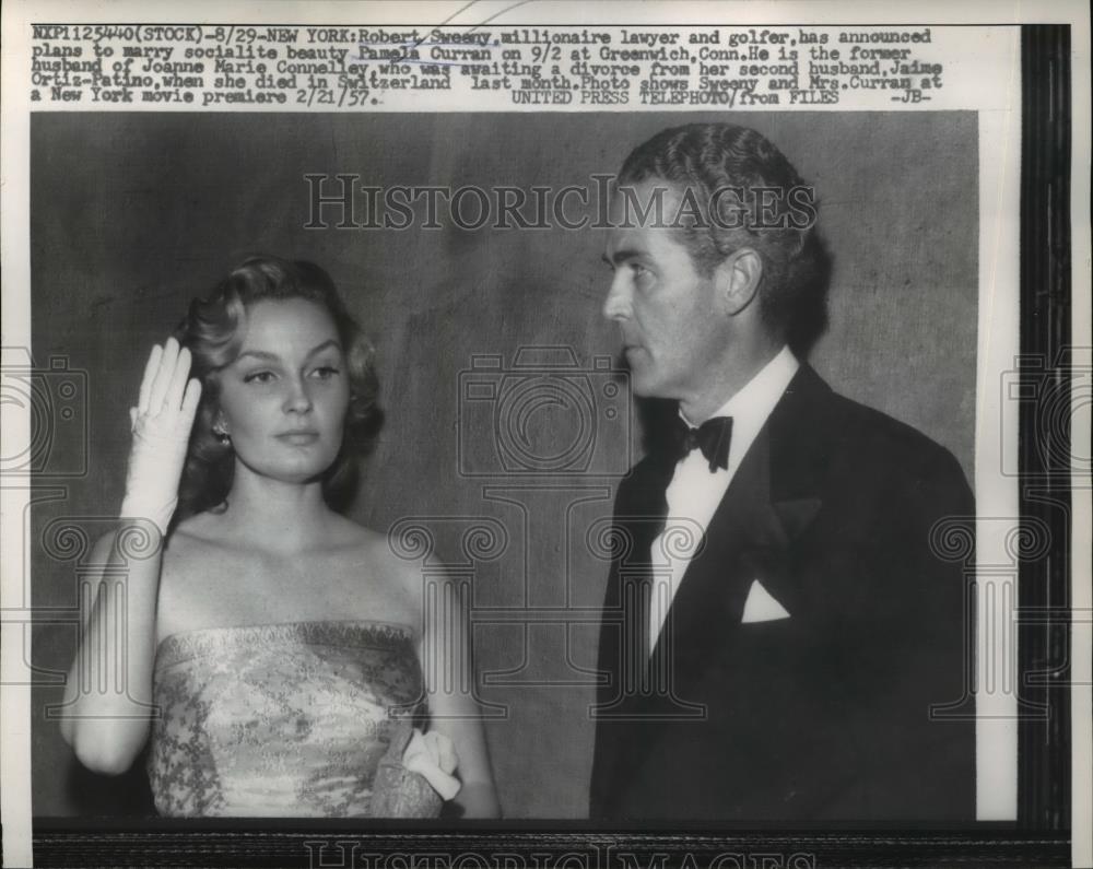 1957 Press Photo Robert Sweeny millionaire lawyer & socialite Pamela Curran - Historic Images