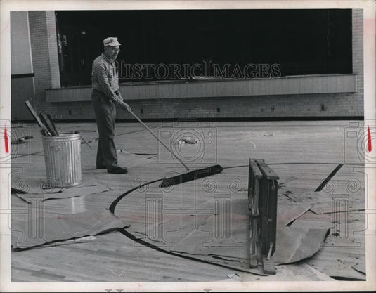 Undated Press Photo Newton Kroeger finishing the new gym and auditorium - Historic Images