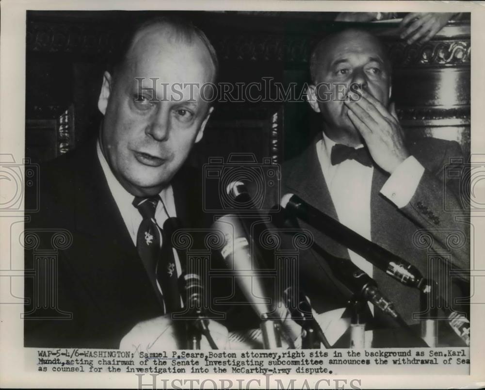1954 Press Photo Wash DC Sam Seare Boston atty & Sen Karl Mundt - Historic Images