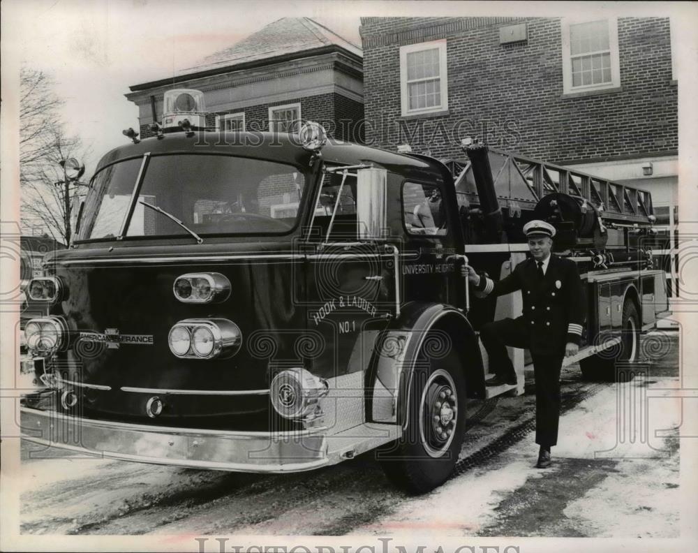 Press Photo University Heights fire dept Chief McForland & new truck - Historic Images