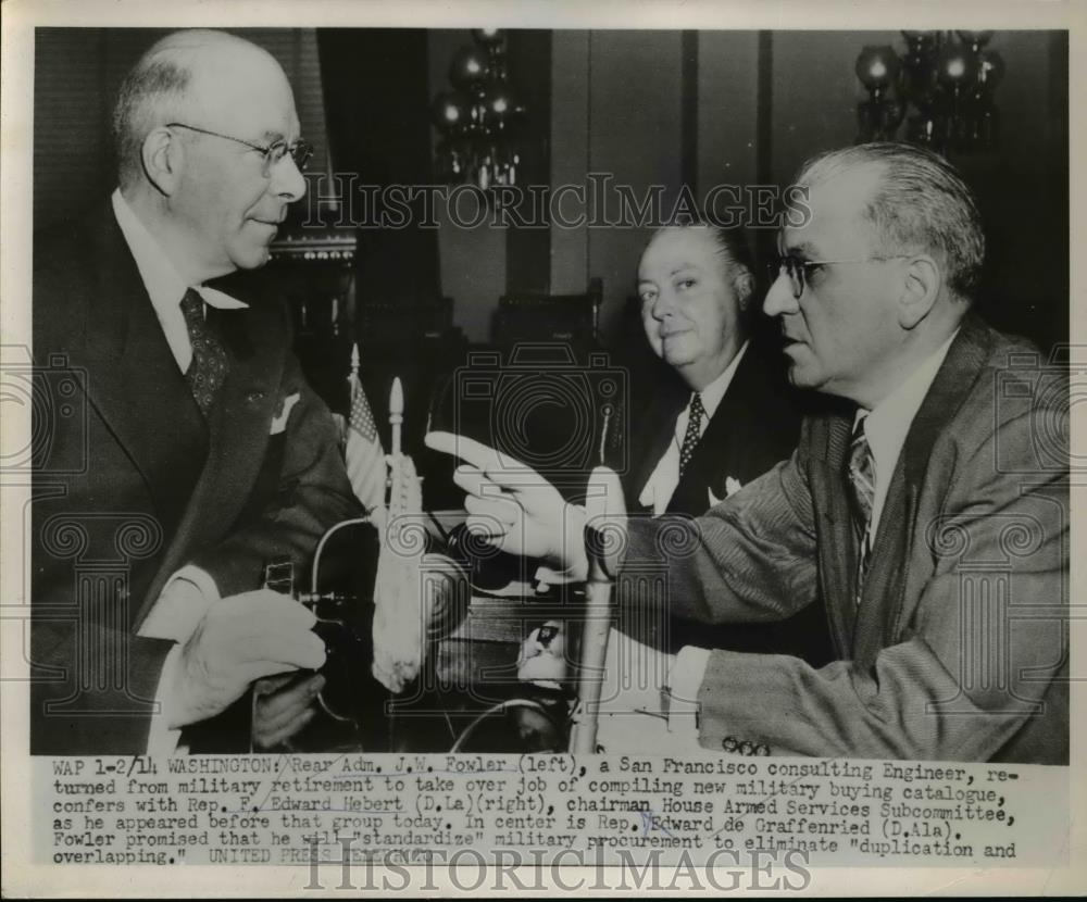 1952 Press Photo R/Adm.J.W Fowler, Rep. F. Edward Hebert and Rep. de Graffenried - Historic Images