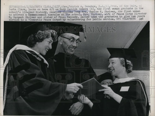 1962 Press Photo Mary Carolyn Somers First Woman Graduate Santa Clara University - Historic Images