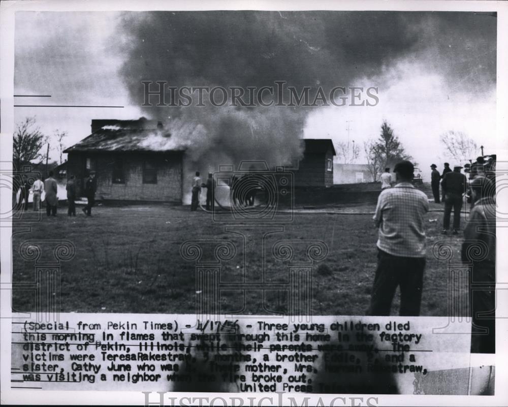 1956 Press Photo Three young children died in flame in this home Pekin Illinois - Historic Images