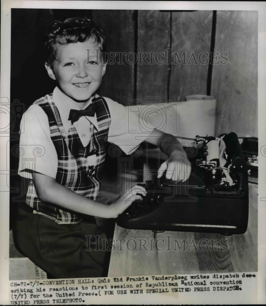 1952 Press Photo Quiz Kid Frankie Vanderploeg writes dispatch describing his - Historic Images