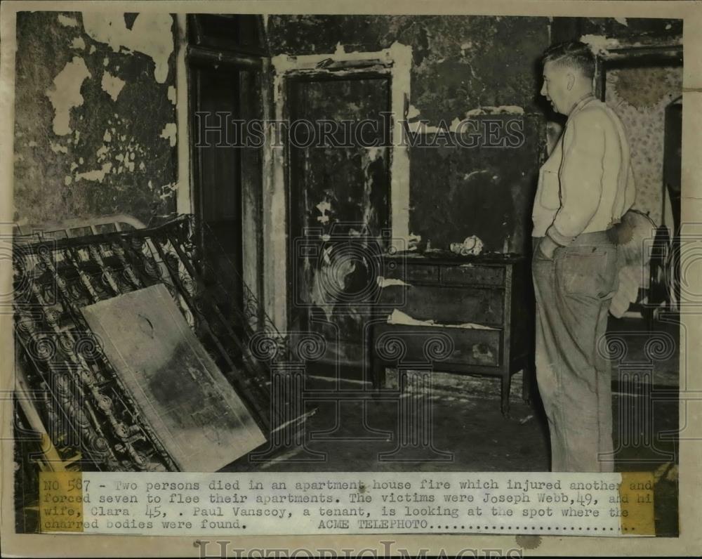 1950 Press Photo Apartment house fire that killed teo - Historic Images